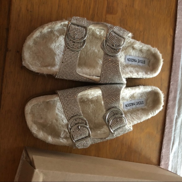 Lenna Rhinestone Steve Madden Fur Sandals - Picture 3 of 7
